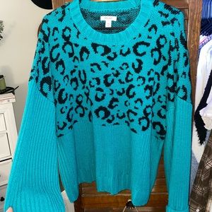 Women’s Teal Leopard Print Sweater